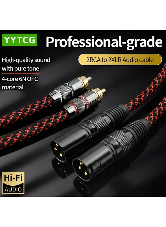 كابل صوتي احترافي من XLR ذكر إلى RCA أنثى 2 متر متوازن من الأكسجين الحر OFC لاستوديو DJ والصوت الحي - Image 4